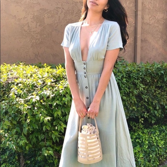 New Sage Linen Button Down Dress - Picture 5 of 8